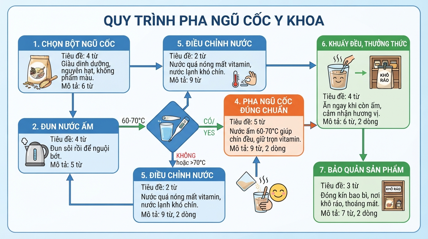 Nhiệt độ nước pha lý tưởng giúp bột ngũ cốc chín đều mà không làm mất đi vitamin.