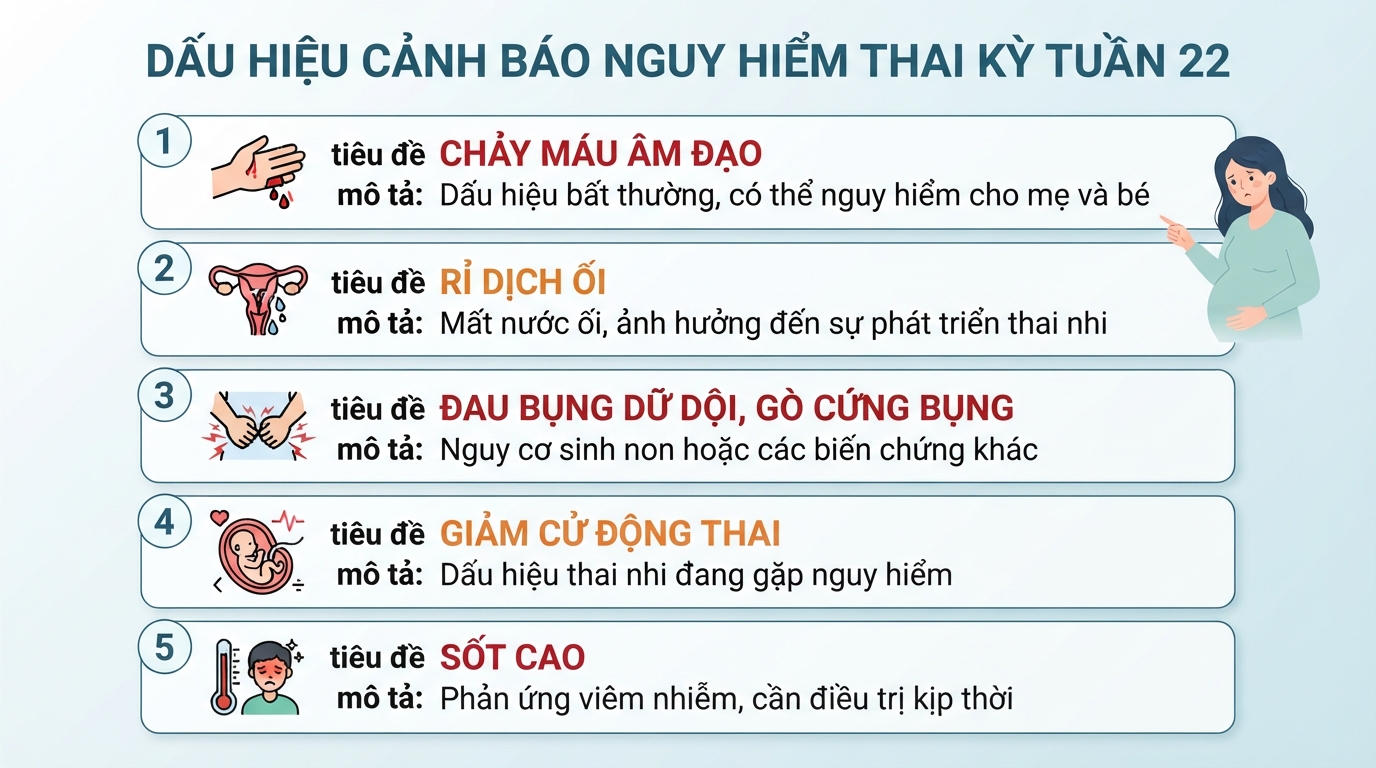 Những dấu hiệu cảnh báo nguy hiểm thai kỳ tuần 22 cần nhập viện gấp.