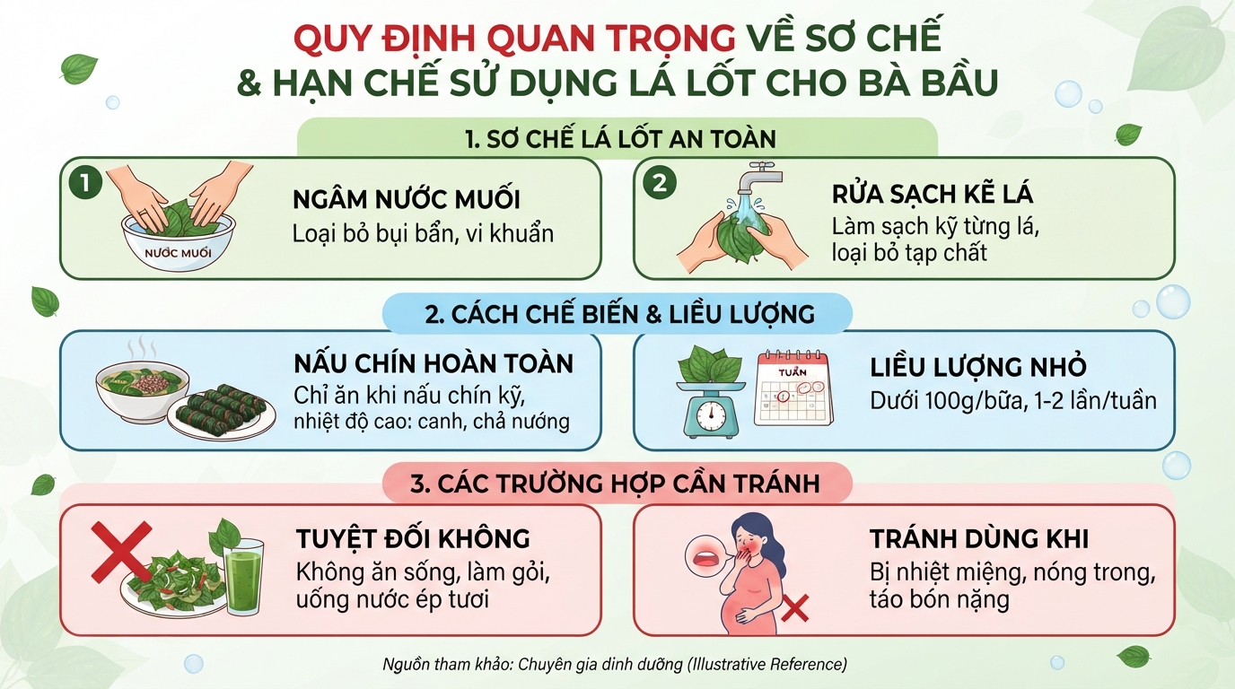 Những quy định quan trọng về sơ chế và hạn chế sử dụng lá lốt cho bà bầu.