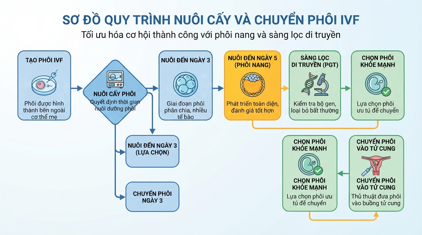 Nuôi phôi đến ngày 5 giúp bác sĩ đánh giá chất lượng tốt hơn.