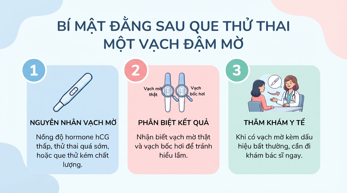 Que thử thai 1 vạch đậm 1 vạch mờ: 5 nguyên nhân phổ biến, cách xử lý