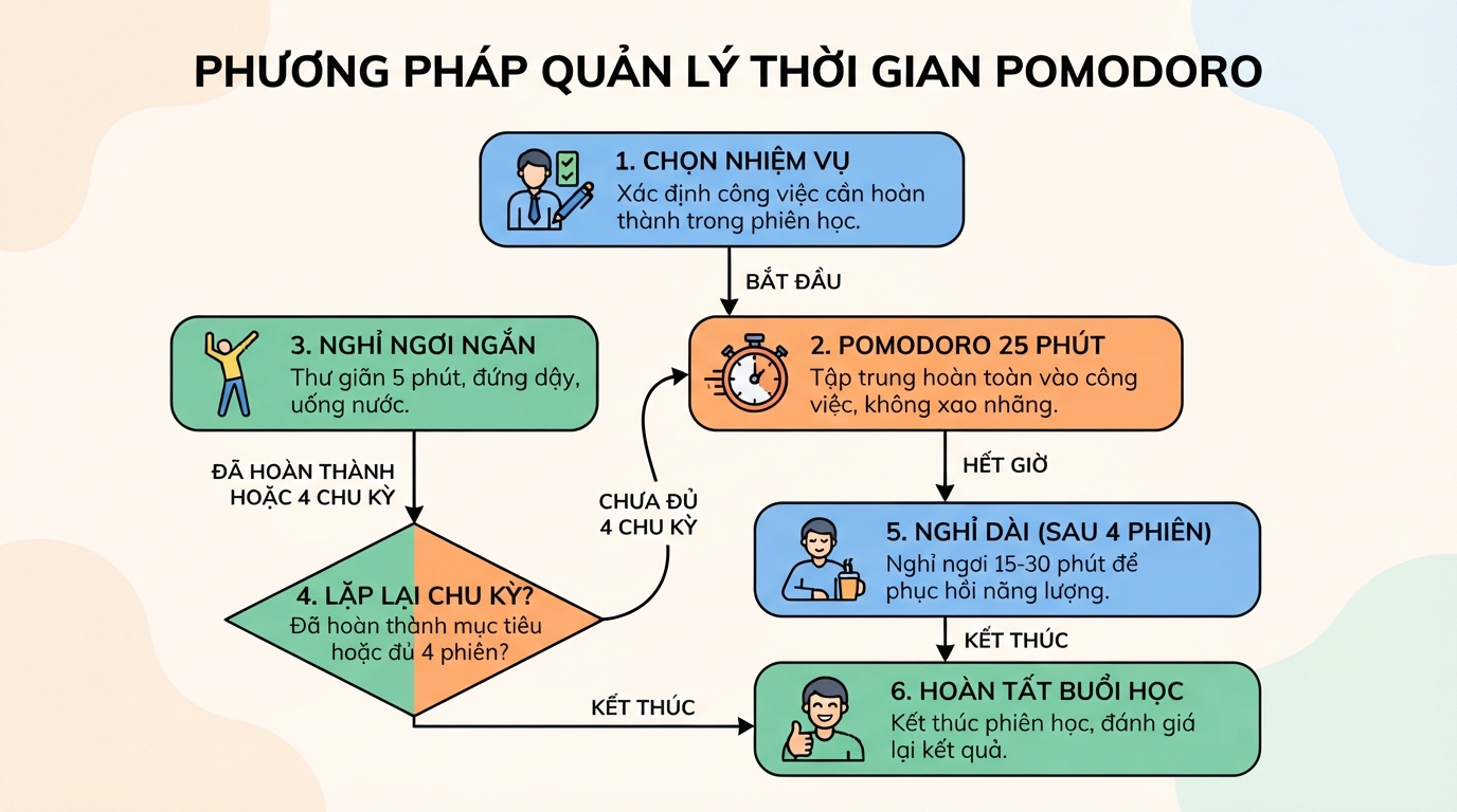 Phương pháp chia nhỏ thời gian học tập giúp duy trì sự tập trung tối đa.