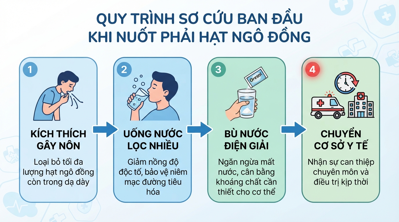 Quy trình 4 bước sơ cứu ban đầu giúp giảm thiểu nguy cơ hấp thu độc tố.