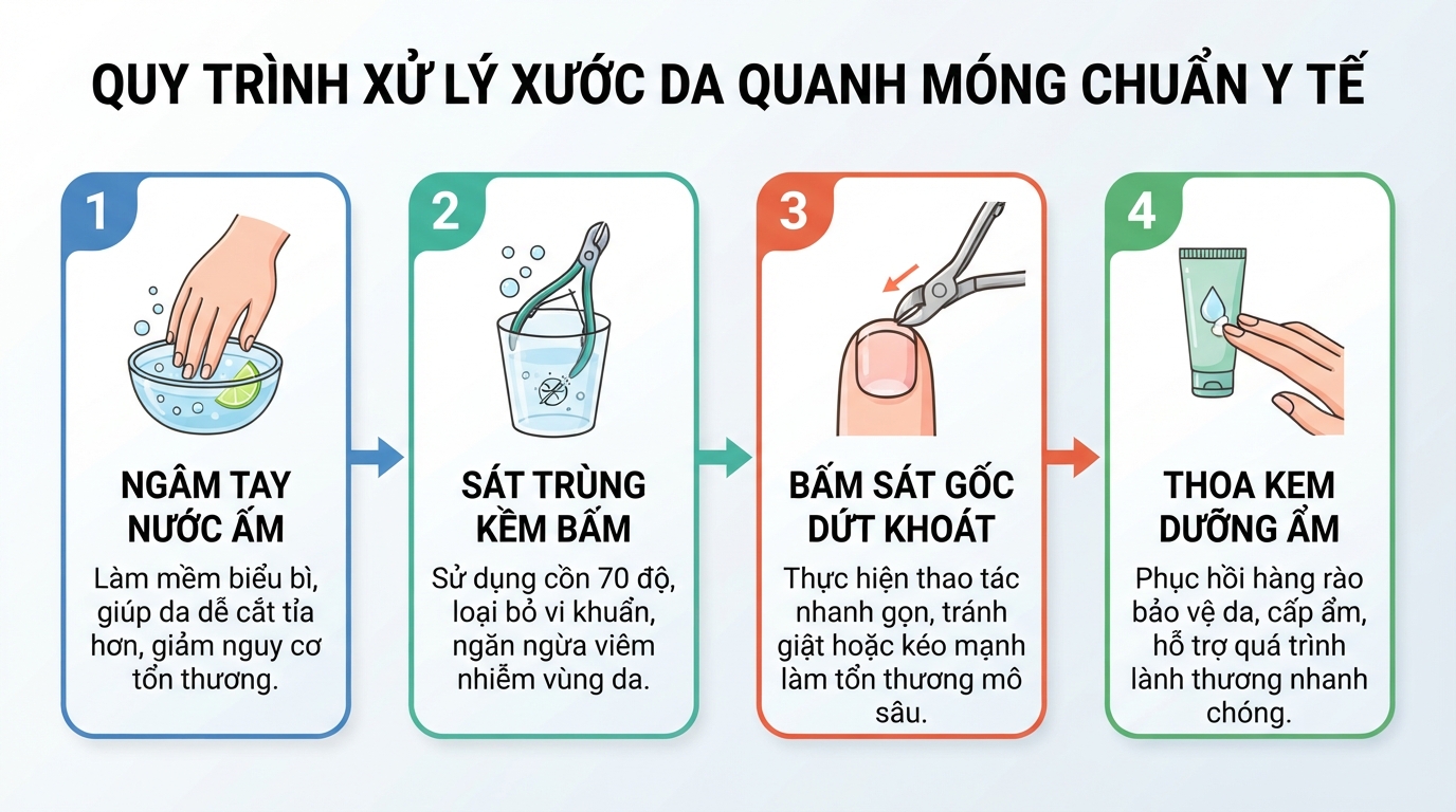 Quy trình cắt tỉa dải da xước an toàn theo đúng khuyến cáo y tế. Quy trình cắt tỉa dải da xước an toàn theo đúng khuyến cáo y tế.