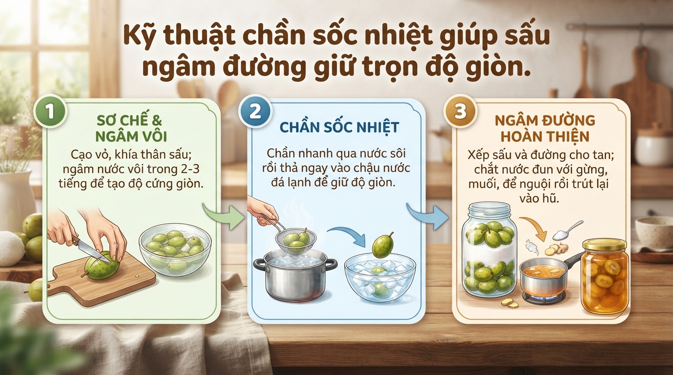 Cách ngâm sấu đường giòn ngon, không nổi váng tại nhà