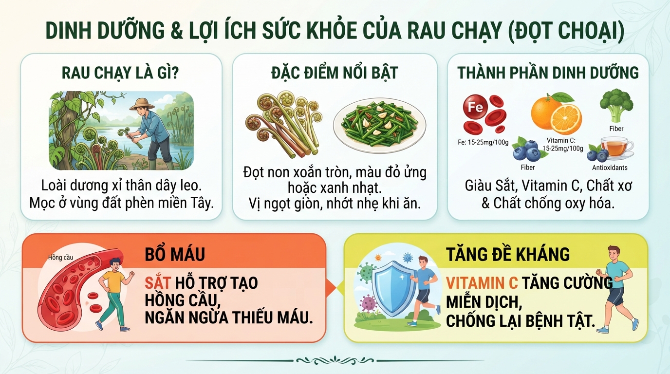 Rau chạy giàu sắt và vitamin C giúp bổ máu, tăng sức đề kháng tự nhiên.