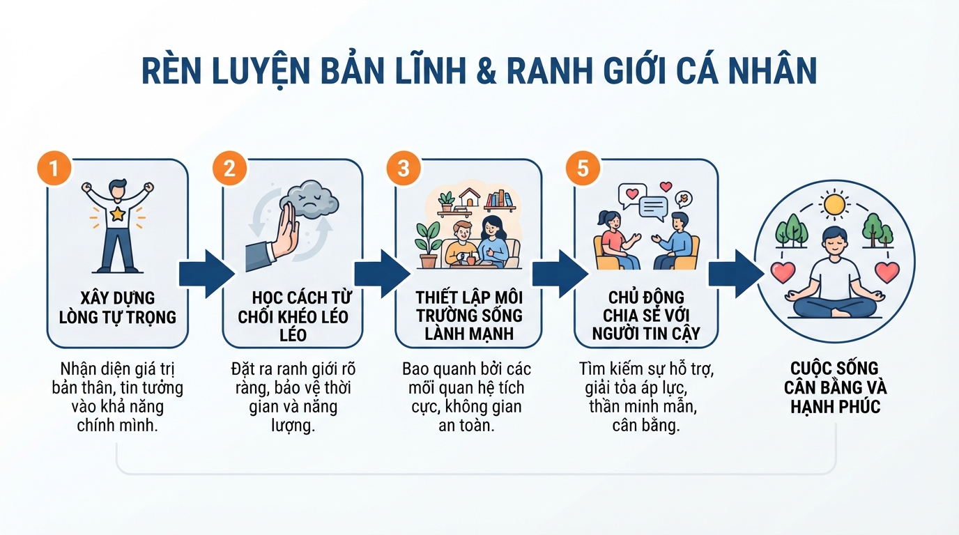 Rèn luyện bản lĩnh và ranh giới cá nhân giúp duy trì cuộc sống cân bằng.