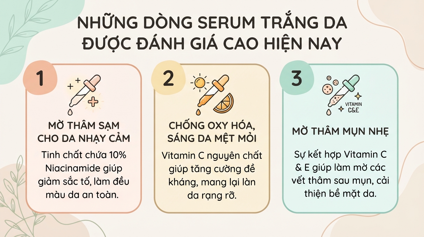 Serum trắng da: Hướng dẫn chọn sản phẩm và sử dụng đúng cách