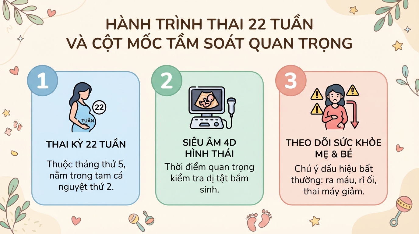 Thai 22 tuần là mấy tháng? Chỉ số phát triển và mốc siêu âm cần biết