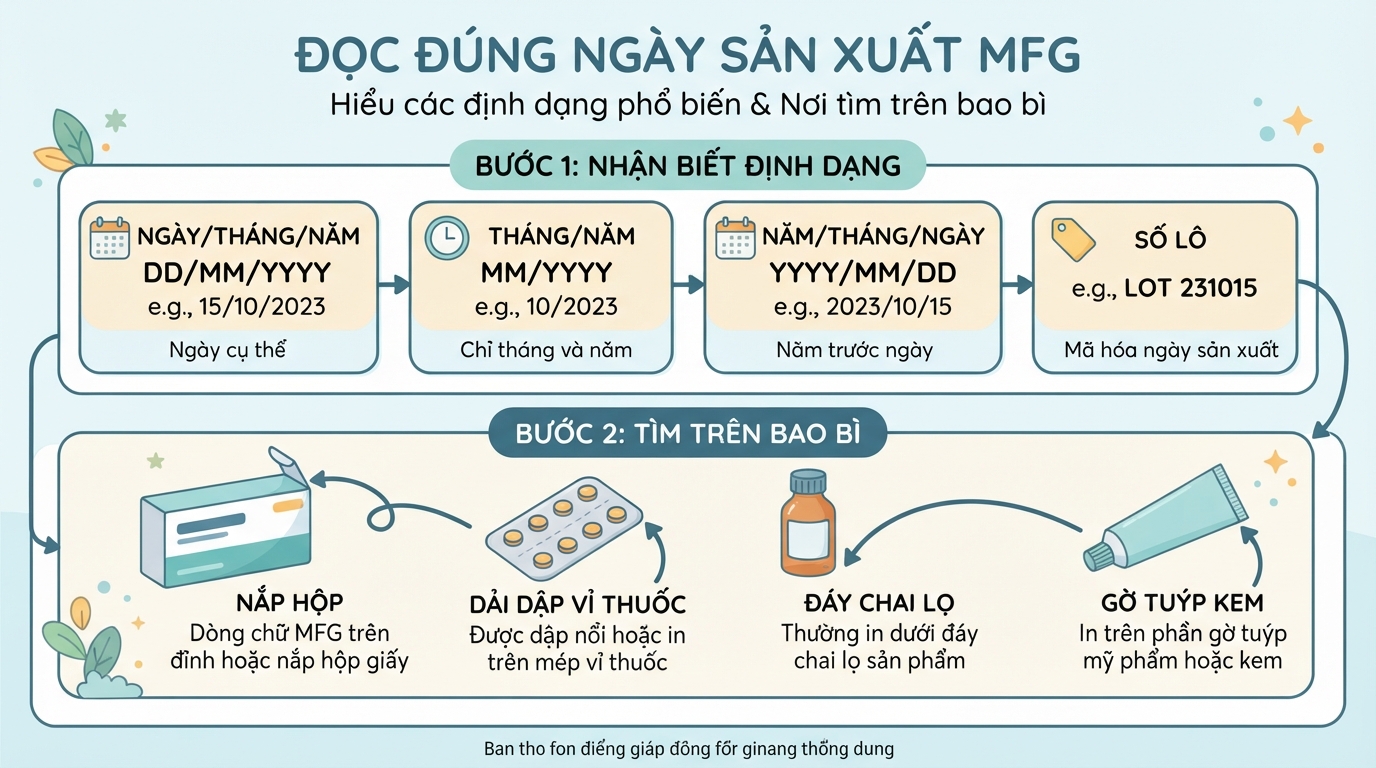 MFG là gì? Cách đọc ngày sản xuất trên thuốc và mỹ phẩm