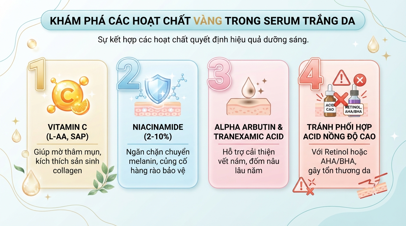 Serum trắng da: Hướng dẫn chọn sản phẩm và sử dụng đúng cách