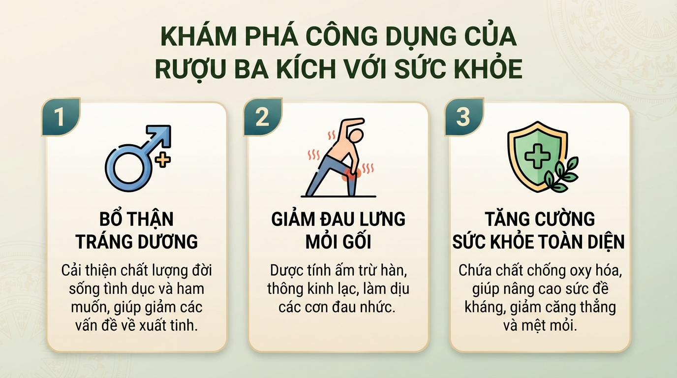 Rượu ba kích: Công dụng, cách ngâm và lưu ý an toàn khi sử dụng