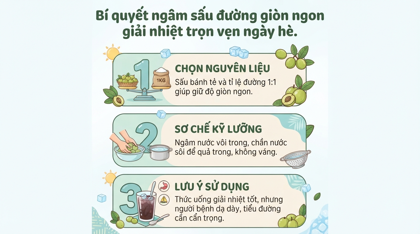 Cách ngâm sấu đường giòn ngon, không nổi váng tại nhà