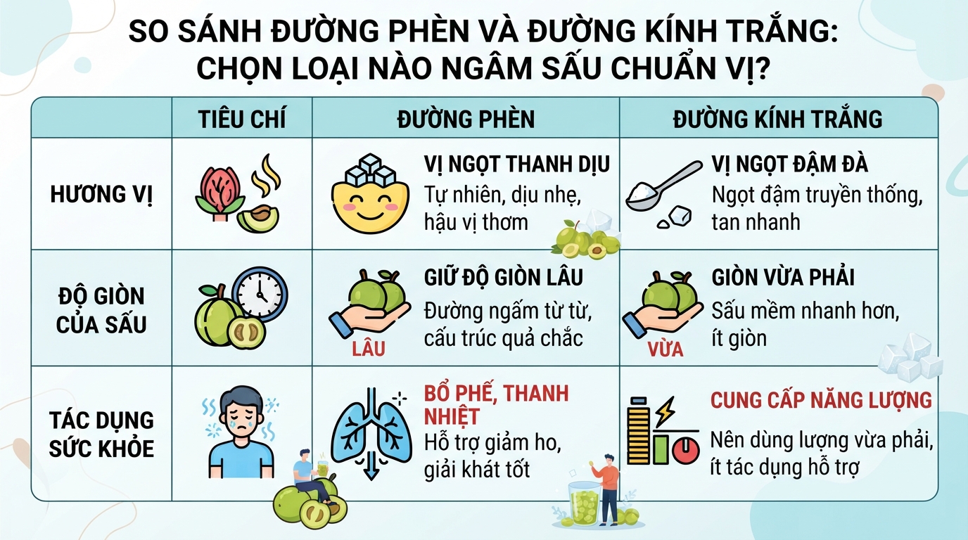 So sánh đường phèn và đường kính giúp cách ngâm sấu đường chuẩn vị hơn.