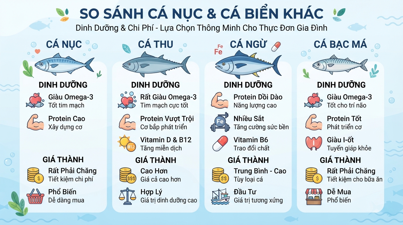 So sánh ưu thế dinh dưỡng và chi phí giữa cá nục với cá biển khác.