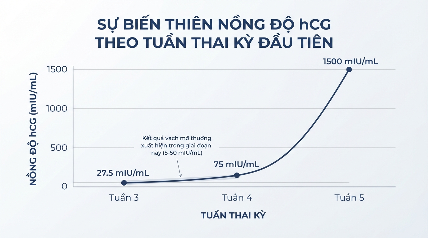 Sự biến thiên mạnh mẽ của nồng độ hCG theo từng tuần thai kỳ đầu tiên.