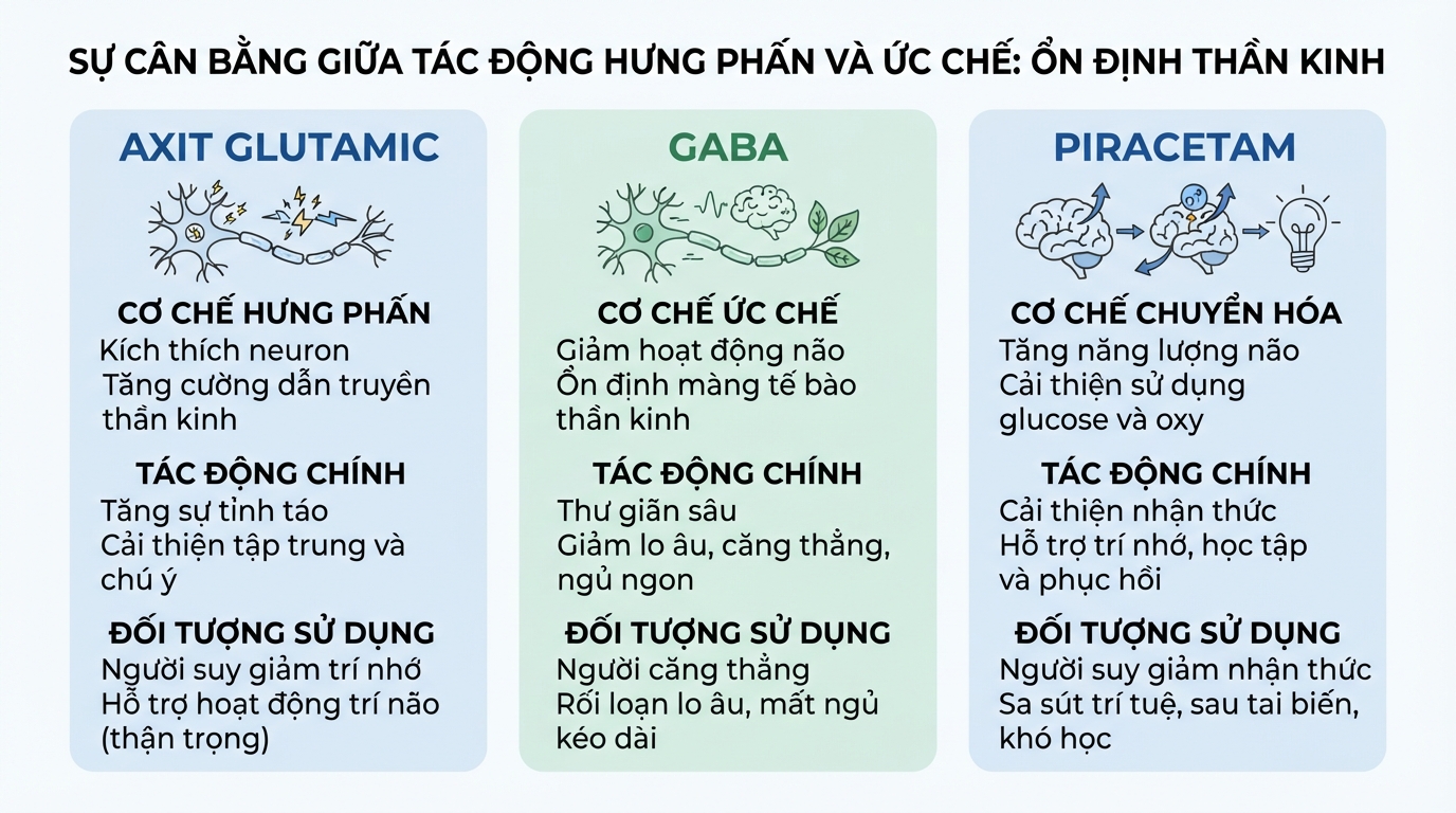 Sự cân bằng giữa tác động hưng phấn và ức chế giúp ổn định thần kinh.