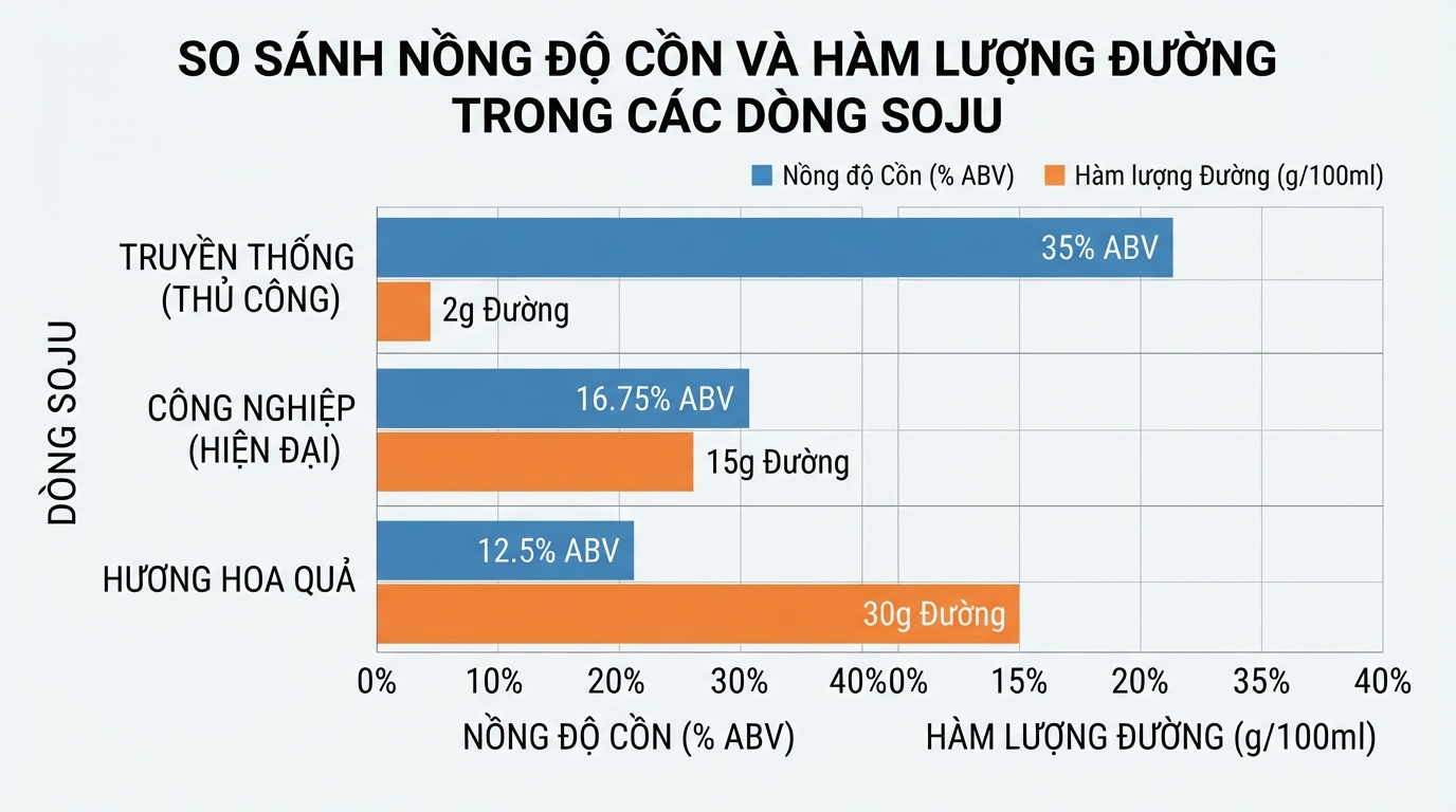 Sự chênh lệch nồng độ cồn và lượng đường giữa các dòng sản phẩm.
