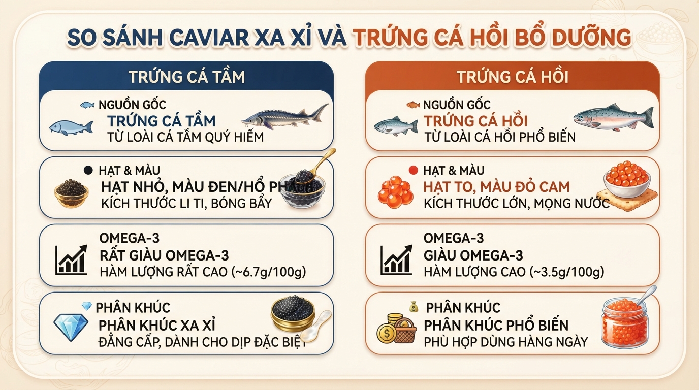 Caviar là gì? Giá trị dinh dưỡng và tác dụng sức khỏe của trứng cá tầm