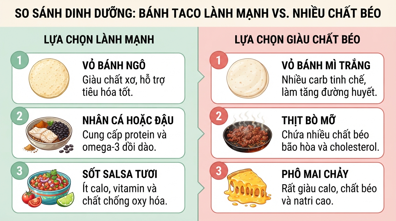 Sự khác biệt về dinh dưỡng giữa nguyên liệu lành mạnh và nhiều chất béo.