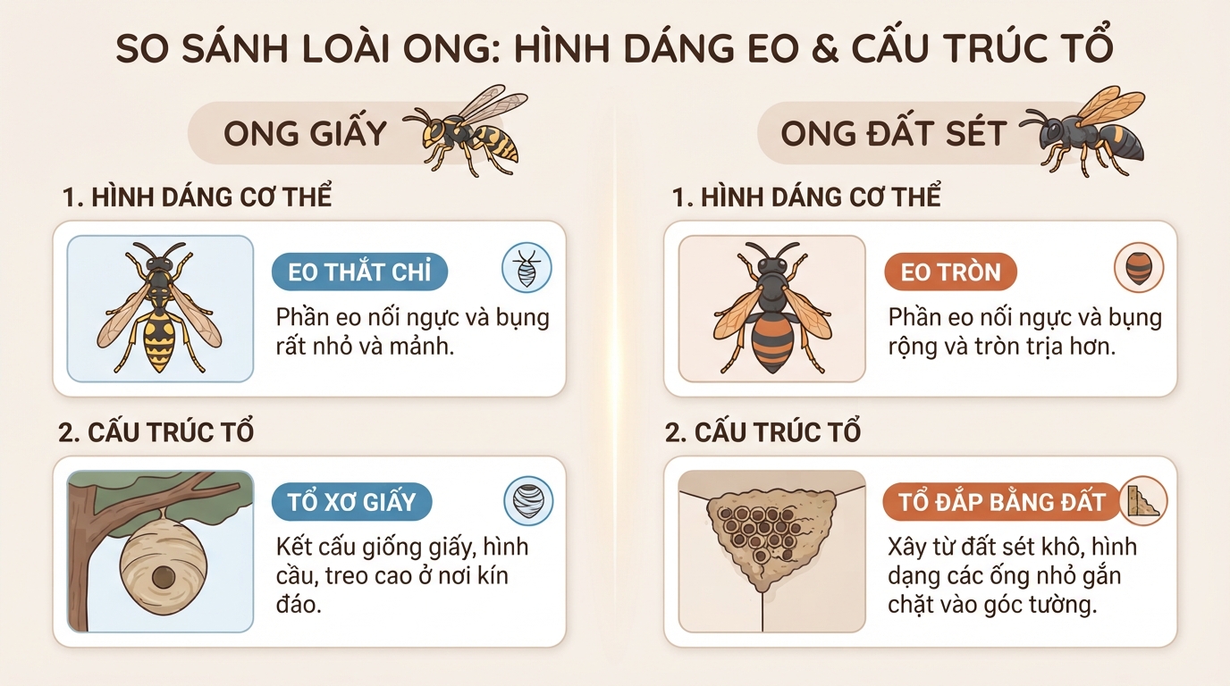 Sự khác nhau về hình dáng eo và cấu trúc tổ kiến tạo.