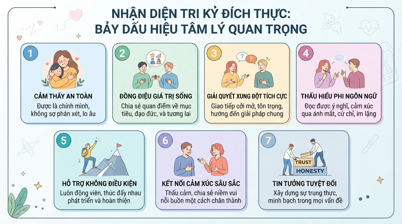 Sự thấu hiểu phi ngôn ngữ và đồng điệu giá trị sống là chỉ số quan trọng.