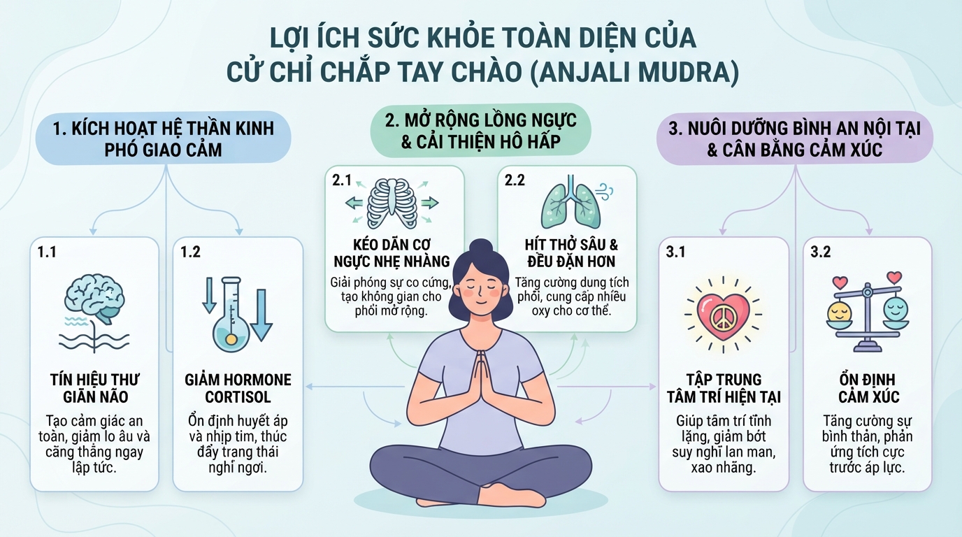 Tác động tích cực tới hệ thần kinh phó giao cảm giúp giảm cortisol và cân bằng cảm xúc.