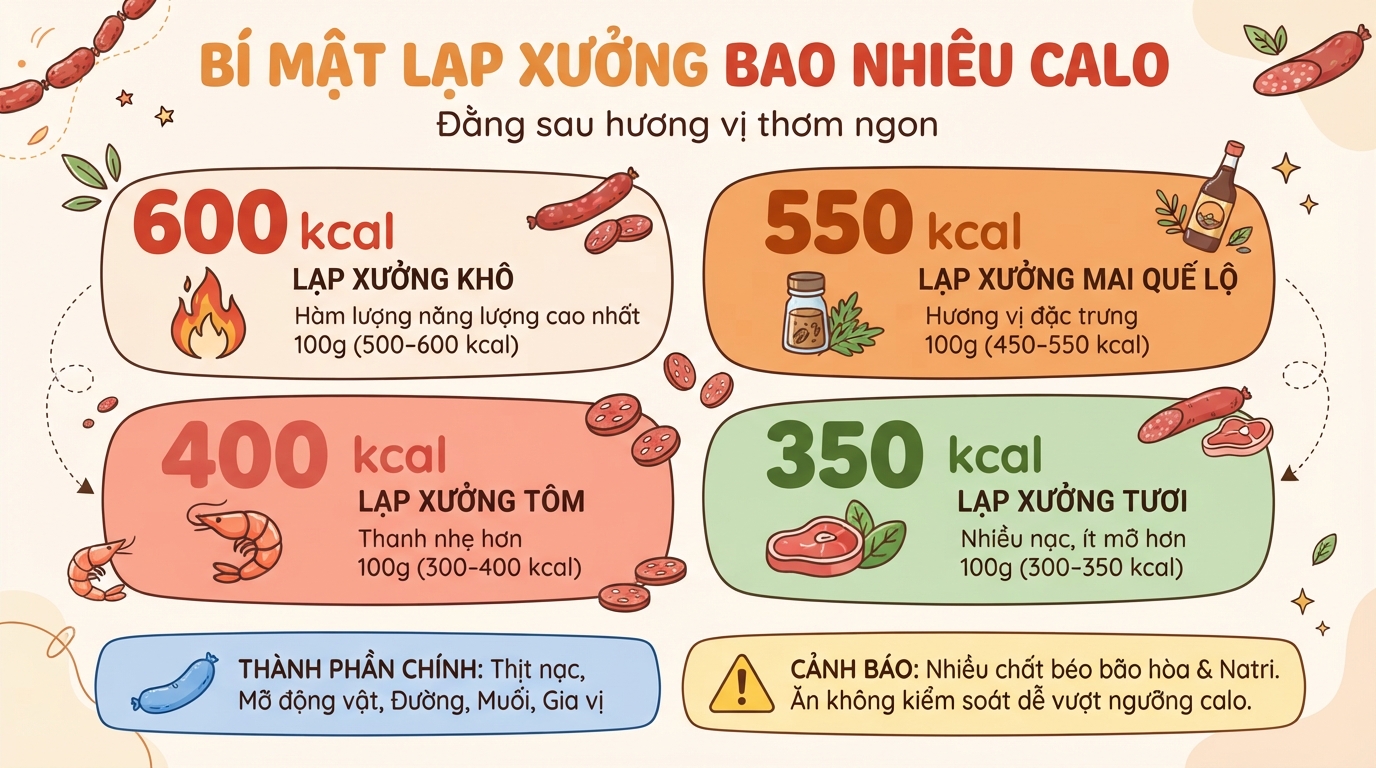 Lạp xưởng bao nhiêu calo? Cách chiên bằng nước ít béo nhất