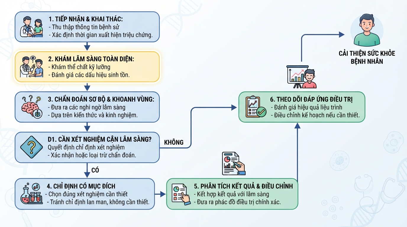 Thăm khám ban đầu chuẩn xác giúp giảm thiểu các chỉ định xét nghiệm không cần thiết.