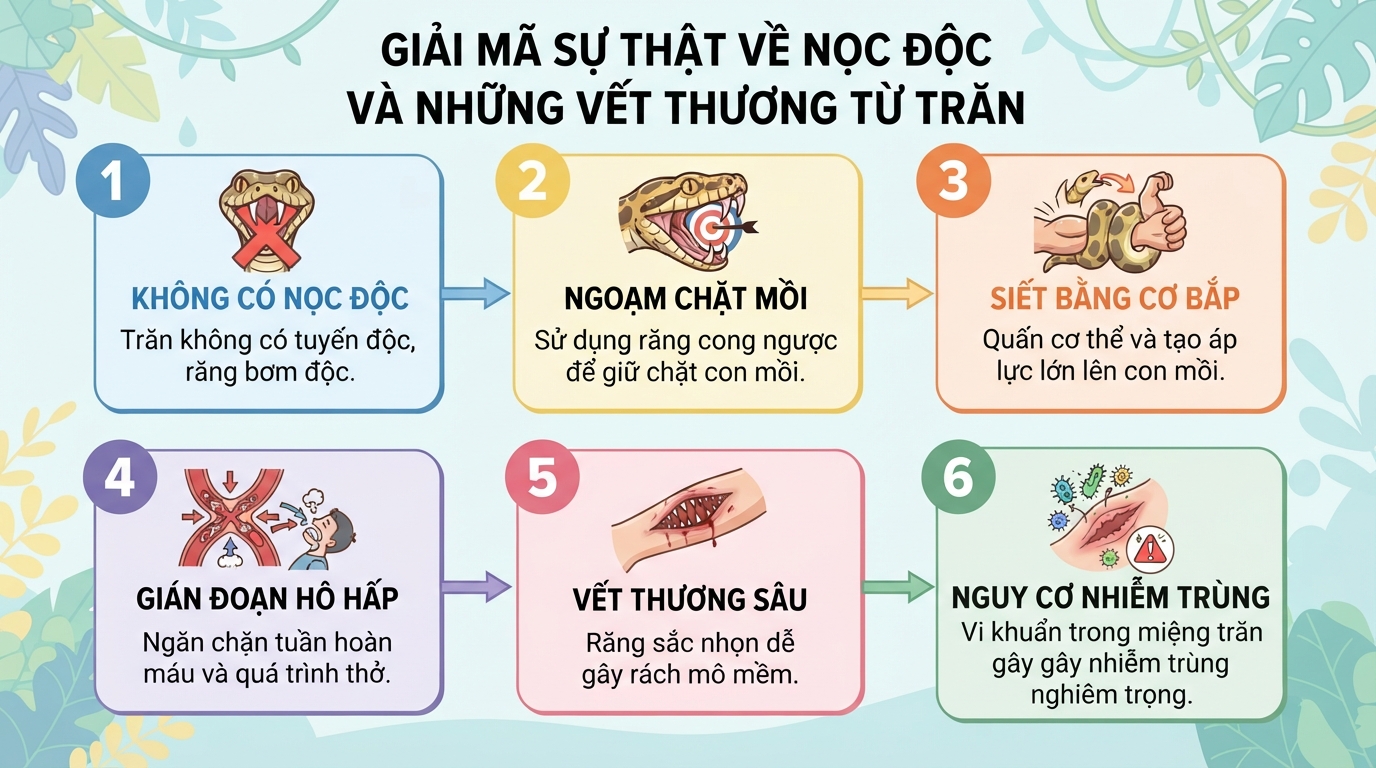 Con trăn có độc không? Đặc điểm và cách xử trí khi bị cắn