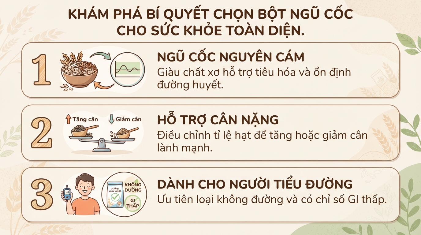 Bột ngũ cốc dinh dưỡng: Lợi ích sức khỏe và cách chọn loại phù hợp