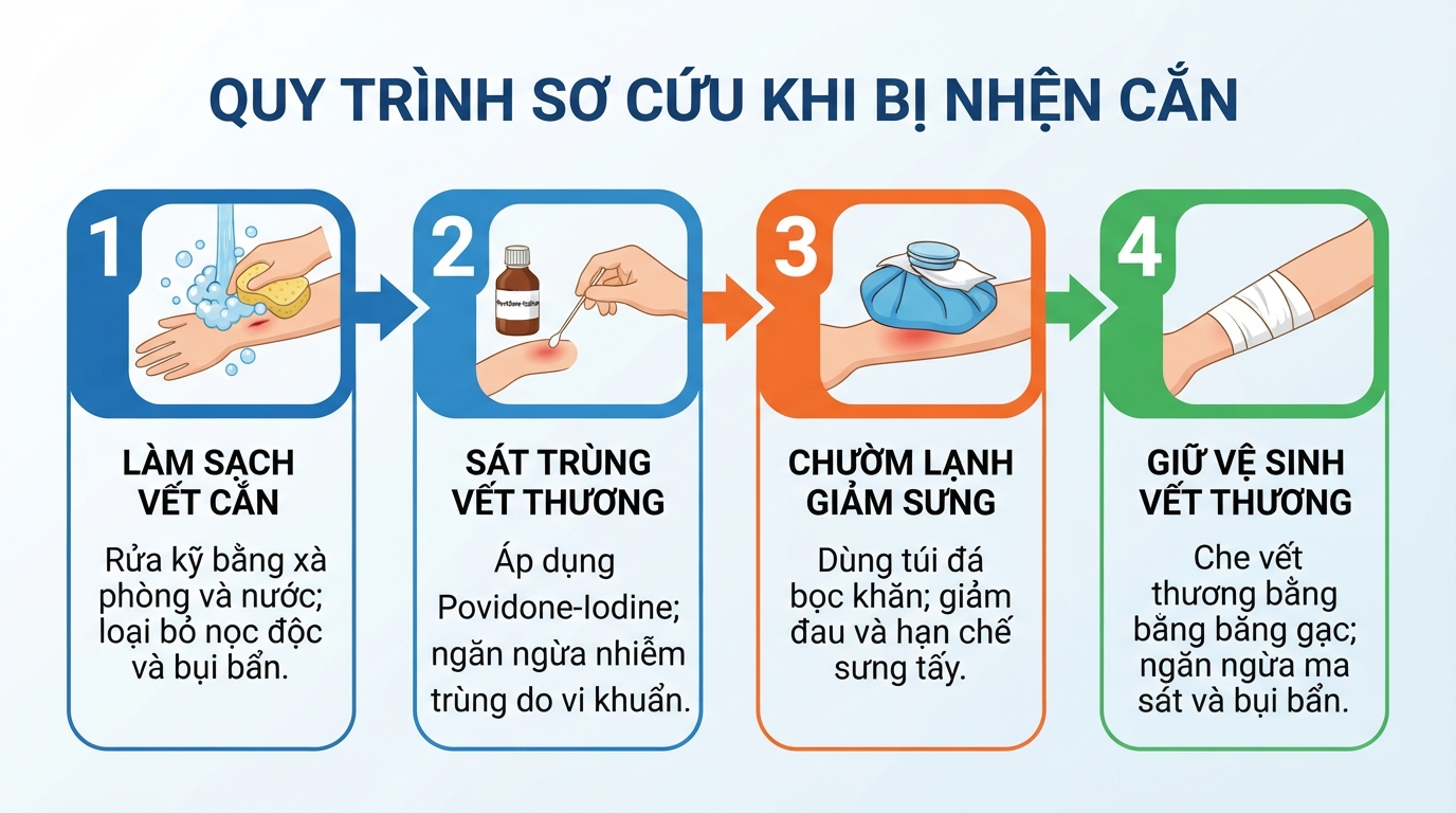 Thực hiện sơ cứu đúng quy trình giúp ngăn ngừa nguy cơ nhiễm trùng và giảm sưng tấy.