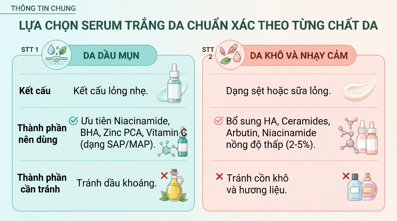 Serum trắng da: Hướng dẫn chọn sản phẩm và sử dụng đúng cách