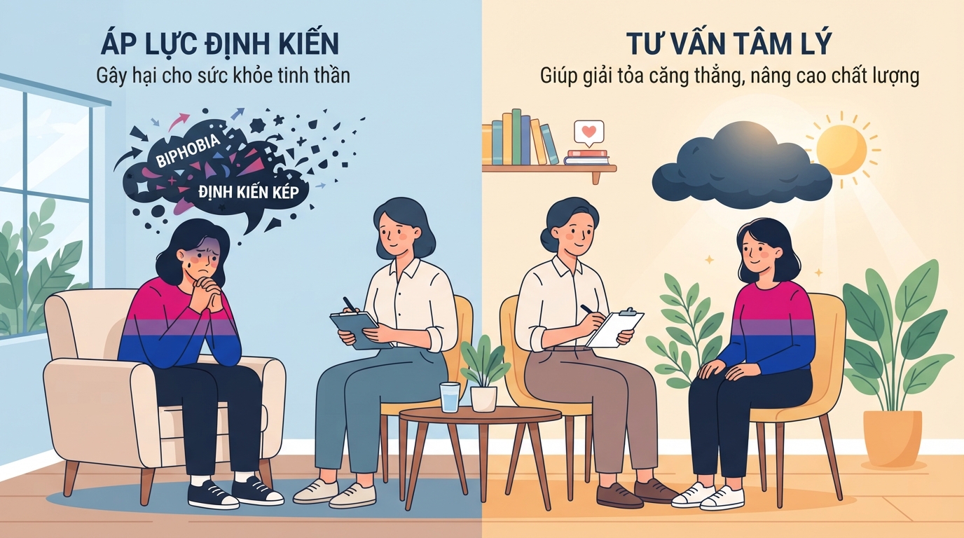 Tư vấn tâm lý giúp giải tỏa áp lực định kiến và bảo vệ sức khỏe tinh thần.