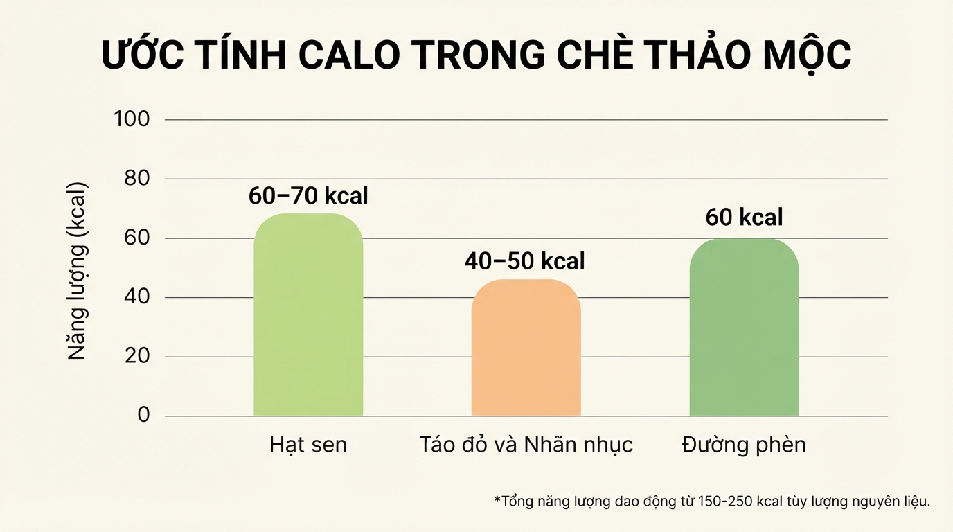 Ước tính hàm lượng calo trong các thành phần chính cấu thành một ly chè thảo mộc.