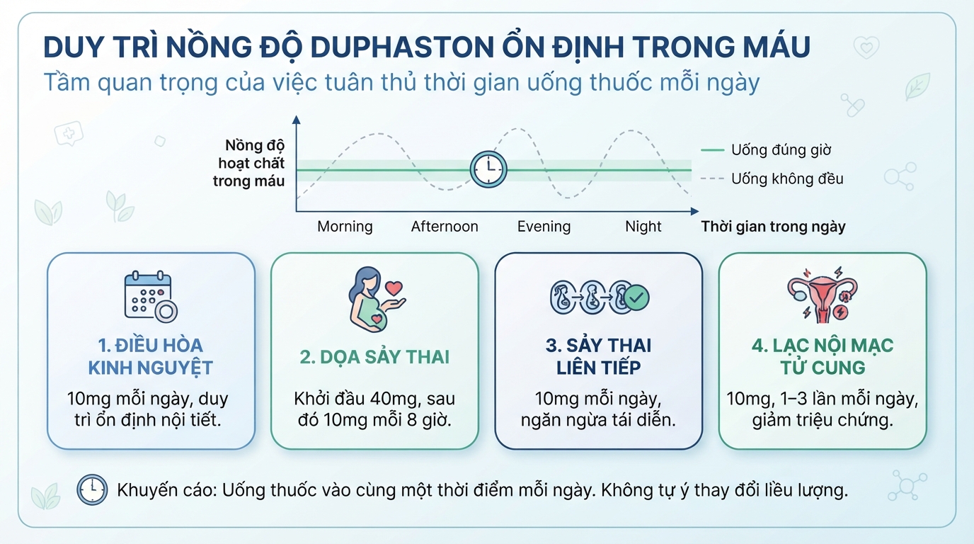 Uống thuốc cố định giờ giúp duy trì nồng độ hoạt chất ổn định trong máu.