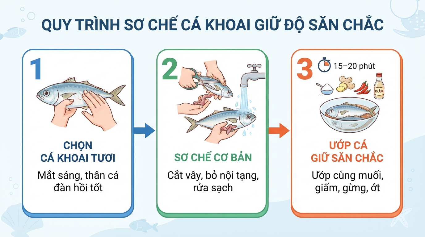 Ướp giấm hoặc muối giúp biến tính nhẹ protein bề mặt khiến thịt săn chắc hơn.