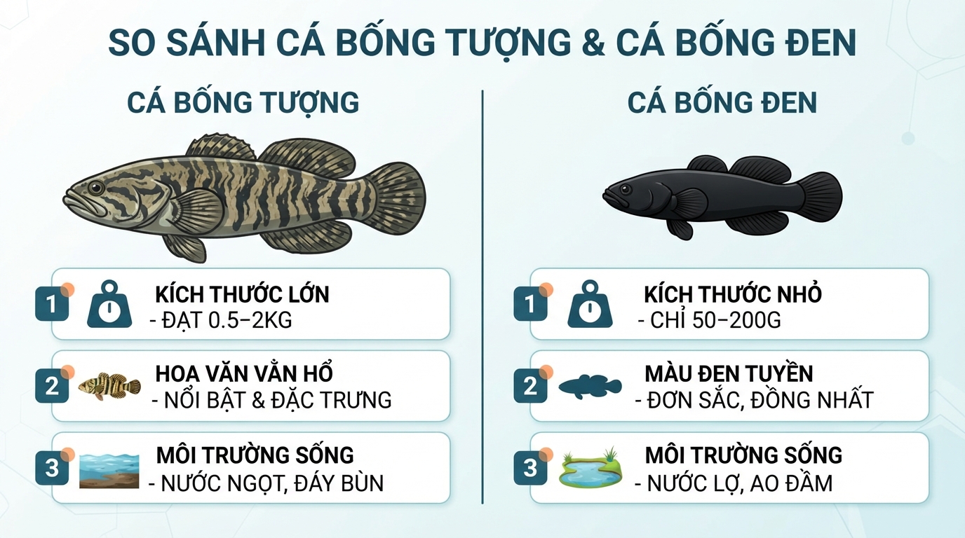 Vằn hổ cùng kích thước lớn là điểm đặc trưng phân biệt hai loài cá bống.