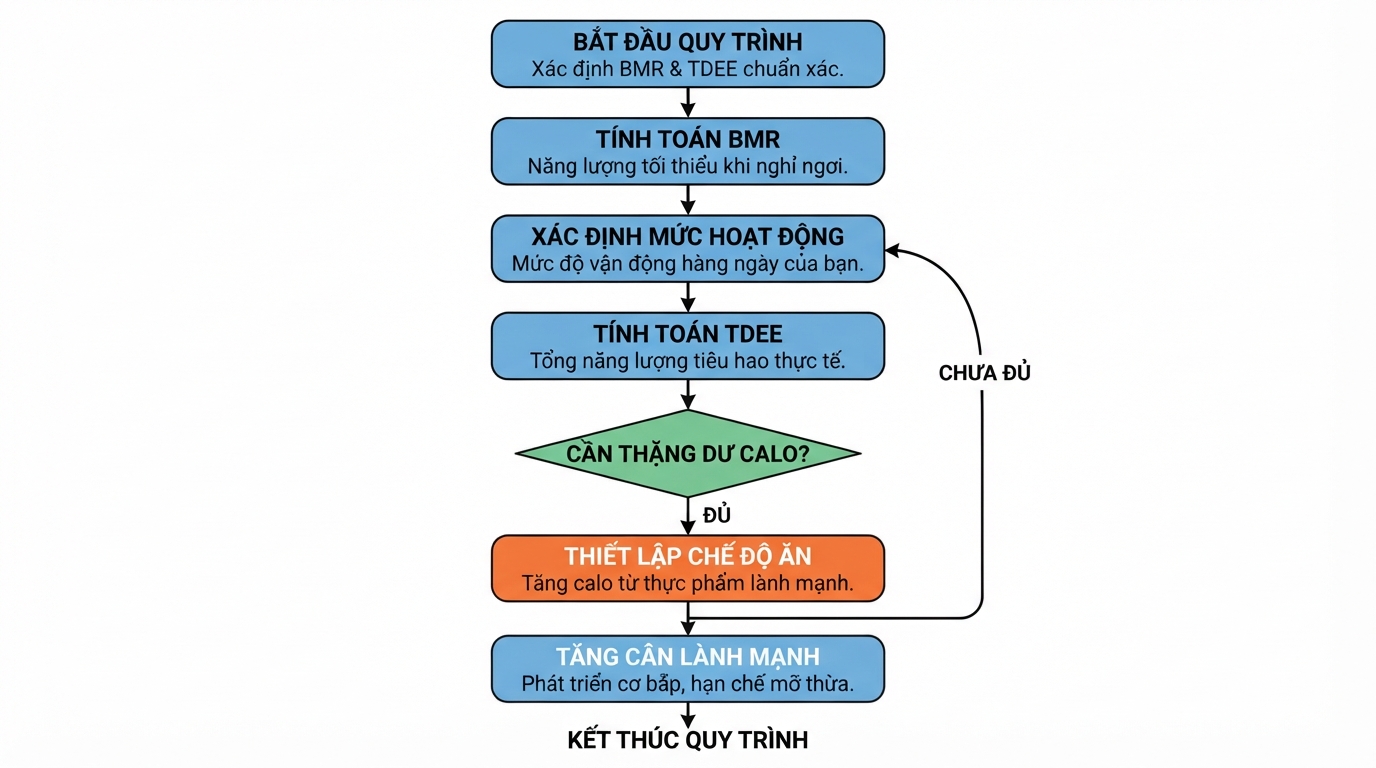 Xác định BMR và TDEE là nền tảng của cách tăng cân nhanh chuẩn y khoa.