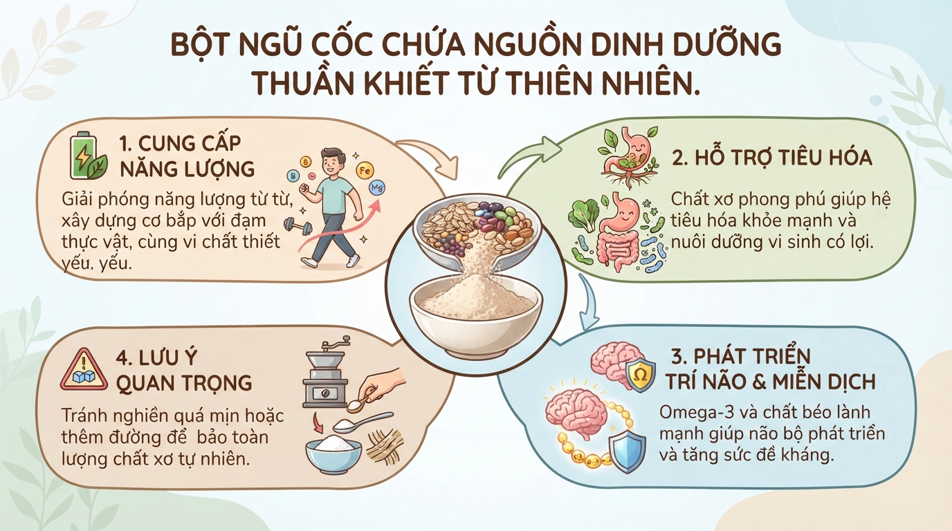 Bột ngũ cốc dinh dưỡng: Lợi ích sức khỏe và cách chọn loại phù hợp