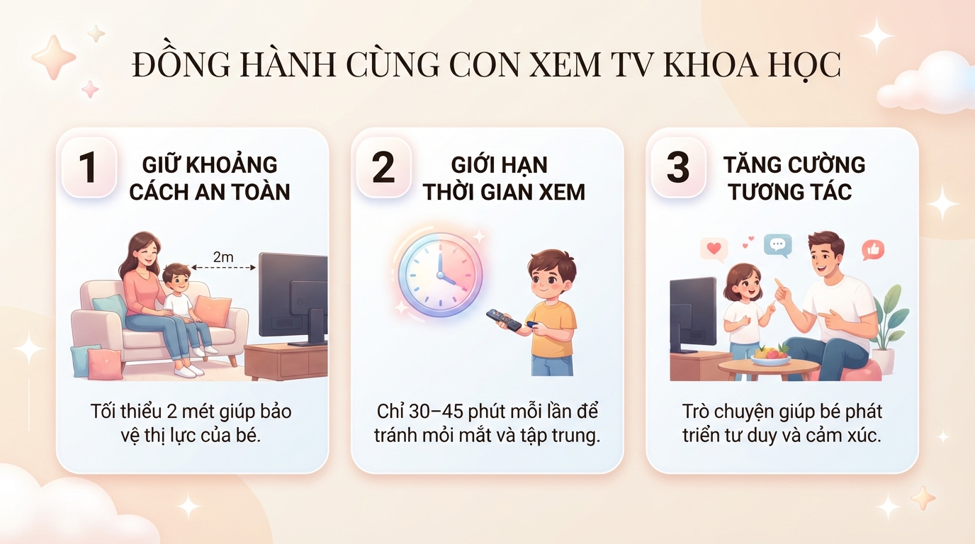 Ba mẹ nên đồng hành cùng con trong suốt thời lượng xem