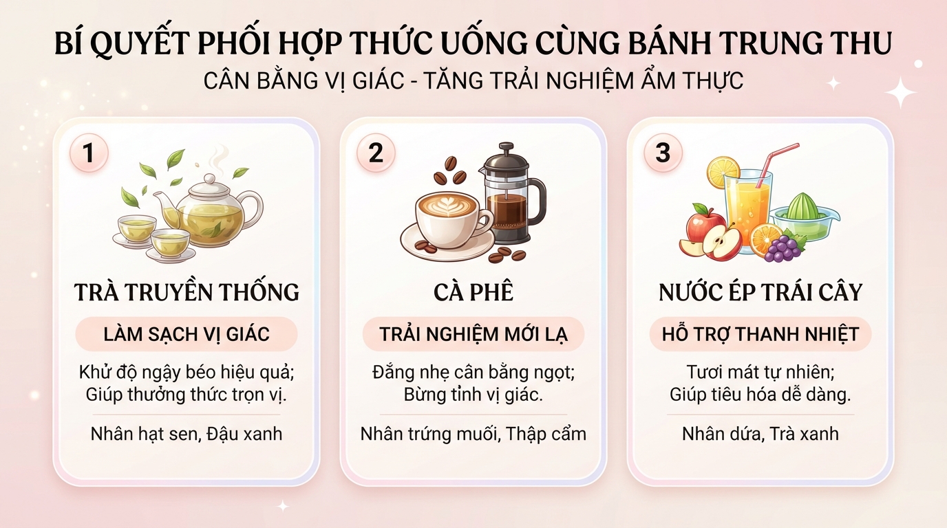 Bảng so sánh các loại thức uống phù hợp với từng nhân bánh khác nhau