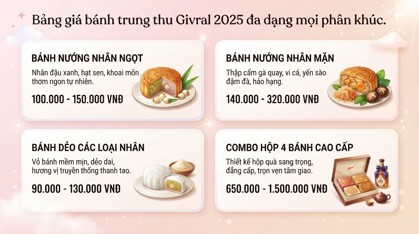 Bánh Trung thu Givral có mấy loại? Bảng giá chi tiết mới nhất 2026