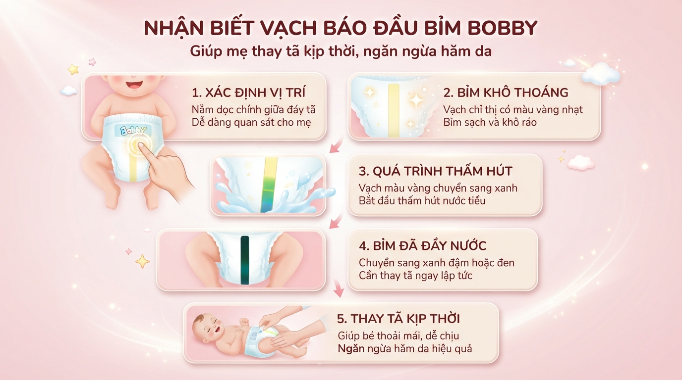 Biết vạch báo đầy bỉm bobby ở đâu giúp mẹ thay tã kịp thời, tránh hăm da. Biết vạch báo đầy bỉm bobby ở đâu giúp mẹ thay tã kịp thời, tránh hăm da.
