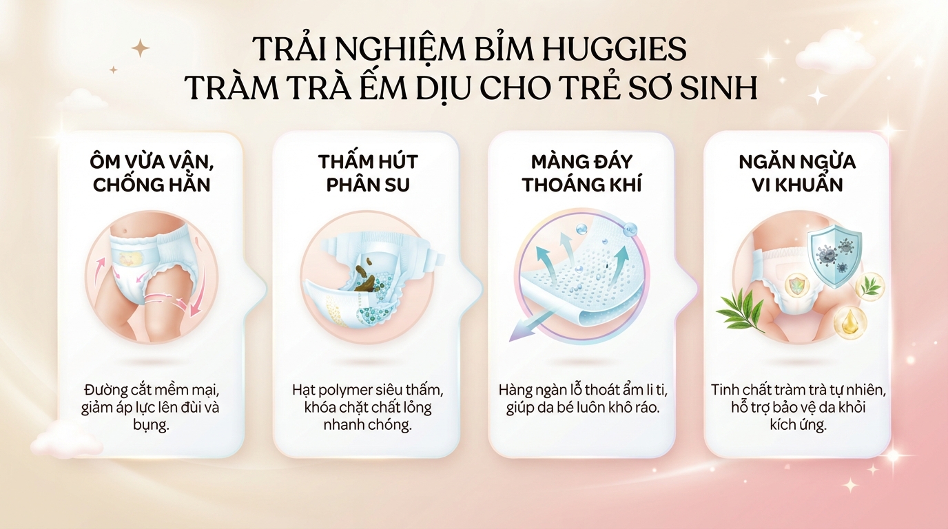 Bỉm Huggies tràm trà có tốt không? Đánh giá chi tiết từ thực tế trải nghiệm