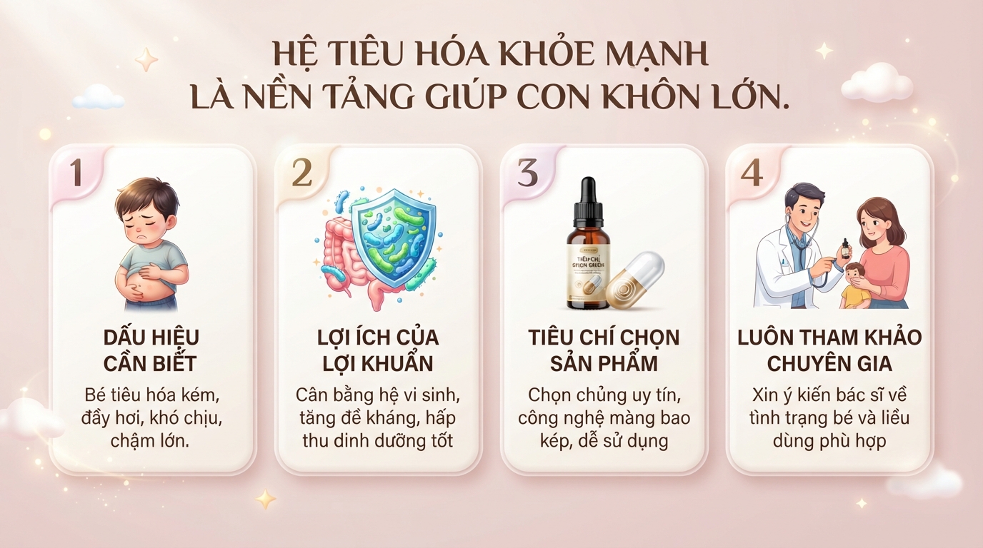 Bổ sung lợi khuẩn đường ruột cho bé là gì? Dấu hiệu, lợi ích và lưu ý cần biết