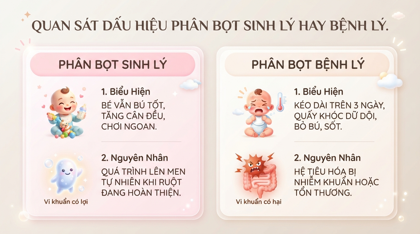 Bé sơ sinh đi ngoài có bọt là gì? Nguyên nhân, dấu hiệu nhận biết