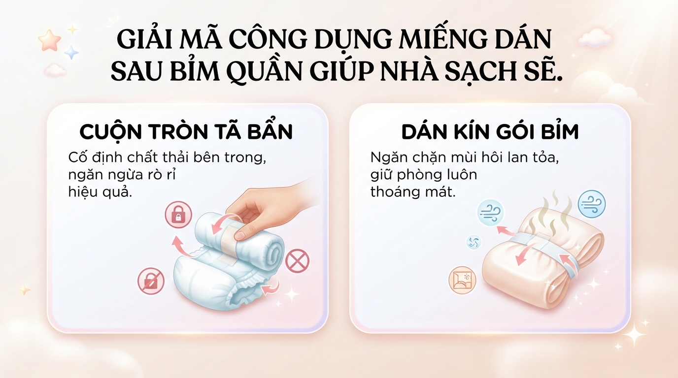 Miếng dán sau bỉm quần dùng để làm gì? Công dụng bất ngờ mẹ nên biết