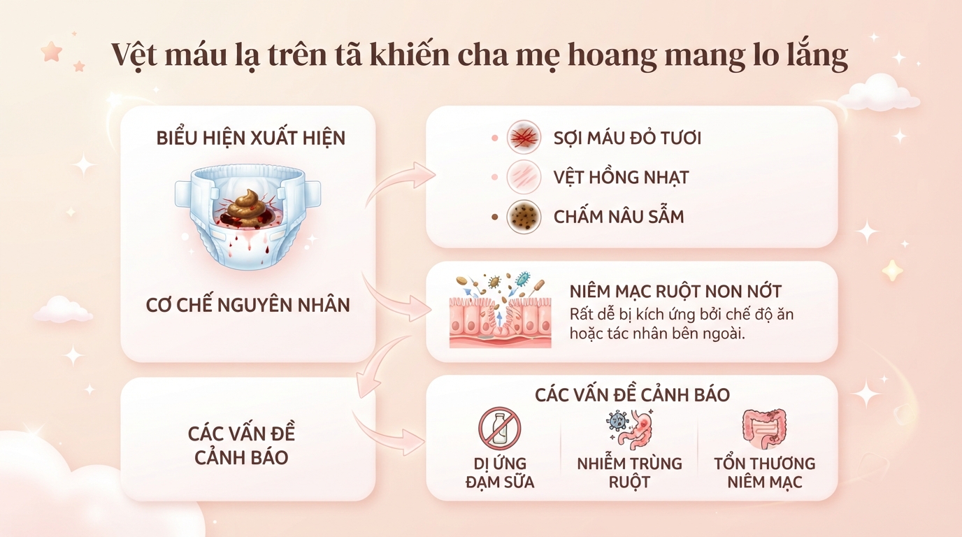 Trẻ sơ sinh đi ngoài có nhầy máu có nguy hiểm không? Nguyên nhân và cách xử lý an toàn