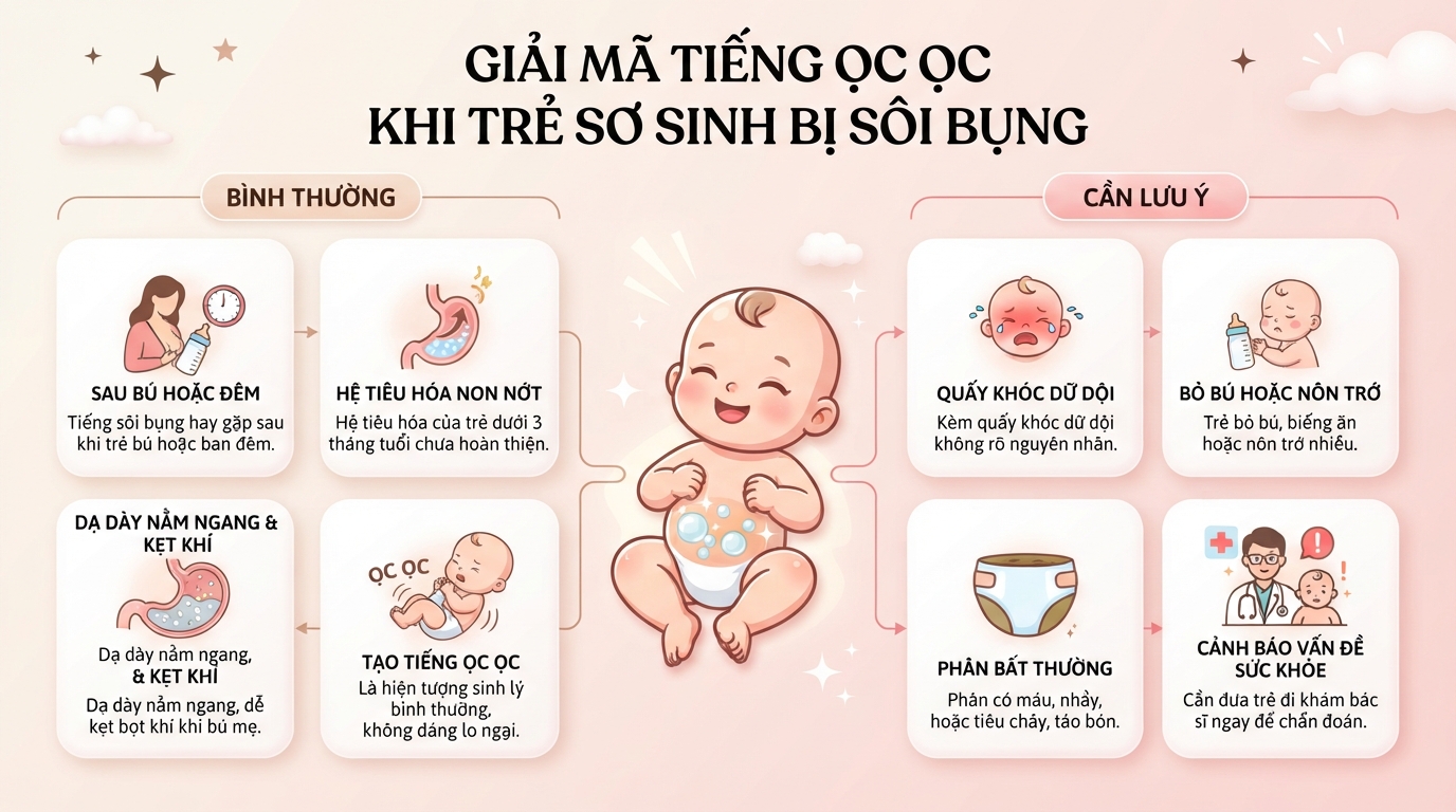 Trẻ sơ sinh bị sôi bụng có sao không? Khi nào cần đi khám?
